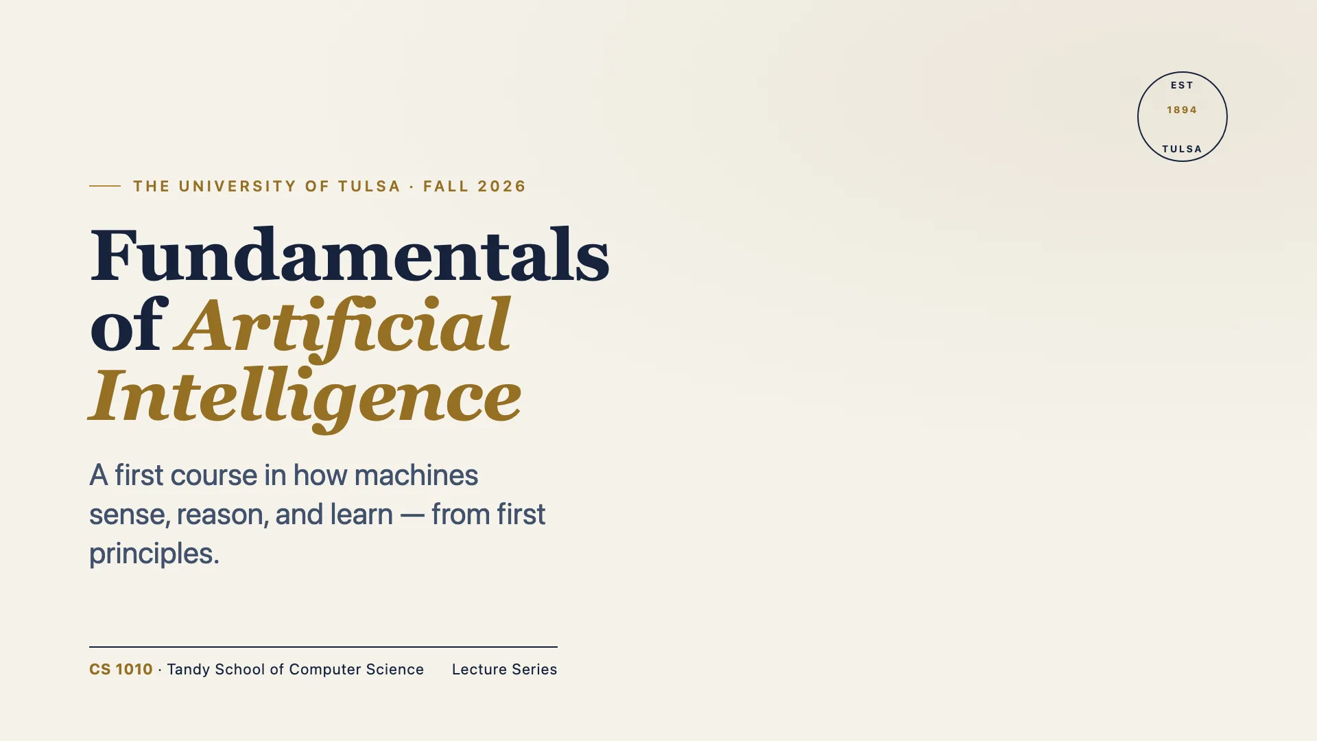 Theme A, Slate and Gold — editorial cover with a serif title in navy and gold on warm paper